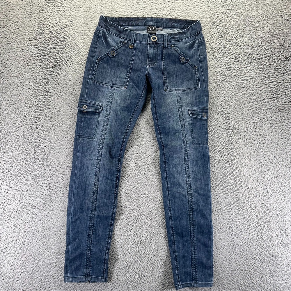Armani Exchange Jeans Womens 4 Blue‎ Cotton Denim Skinny Cargo Workwear Stretch